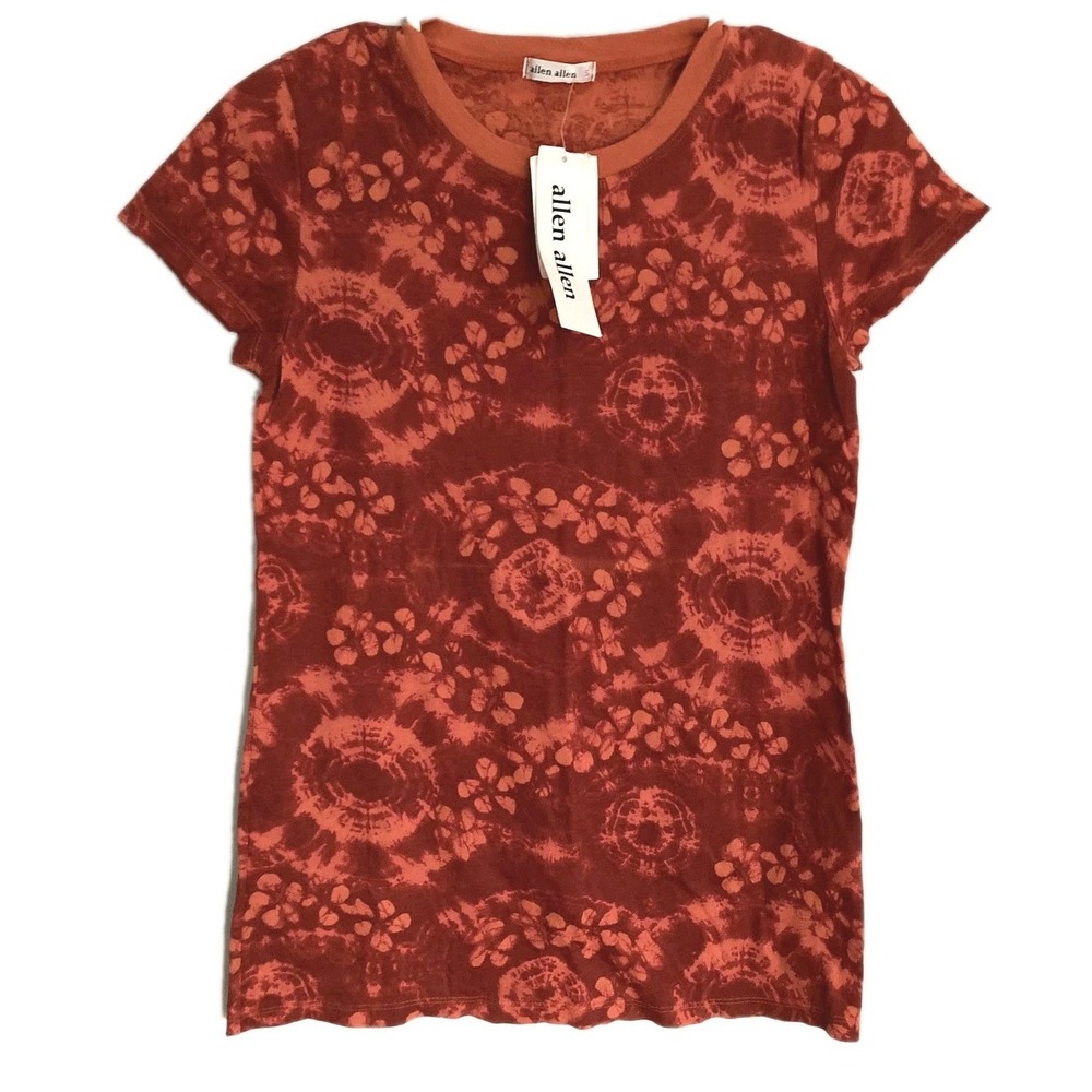 Allen Allen Shirt Womens S Orange Red Tie Dye Short Sleeve Made USA Crewneck NWT